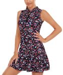 Misyula Tennis Dresses for Women with Shorts,Trendy 1/4 Zipper Polo Golf Athletic Workout Dress Breathable Summer Casual Sleeveless Tank Exercise Dress Cute Flowers Print M