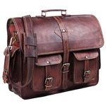 HULSH Vintage Leather Laptop Bag for Men Full Grain Large Leather Messenger bag for men 18 inches with rustic look Best Brown Leather briefcase, Brown, Large, Vintage