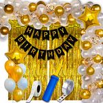 Party Propz Birthday Decoration Items - 63 Pcs, Happy Birthday Decoration for Kids, Adults | Birthday Decoration Items for Boy Girl | Wife Husband Birthday Decoration | Balloons Confetti Golden White