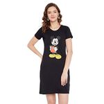 Mickey Mouse Family by Wear Your Mind Women's Knitted Knee Length Casual Regular Round Neck Short Sleeves T-shirt (MMFWSCT032.2_Black3_M)