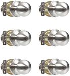 Crutello Passage Door Knob for Hall and Closet - Ball Style, Satin Nickel Interior Keyless Non Locking Indoor Doorknob, Round Door Handle Farmhouse Door Knobs, Satin Nickel, 6 Pack Passage Door Knobs