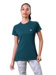 TECHNOSPORT Womens Slim Fit Solid Half Sleeve T-Shirt - (WTW105GFT_Gulf Coast_XL)