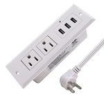 Desk Power Bar with USB Recessed Mounted Desktop Power Strip 2 Outlets 3 USB Ports (15W/3A) Flat Power Plug, Charge Station for Table Cabinet Sofa Counter. (White)