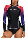 ATTRACO Womens Long Sleeve Rash Vest UV Sun Protection Swim Tops Surf Shirts