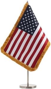 Flagolden American Desk Flag Set with Fringe, Desktop 10x13 Inch American USA Flag with Stand for Office Decor, Double Sided Table Flag with Metal Stand Base