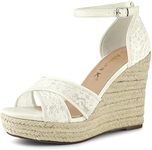 Allegra K Women's Espadrilles Lace Wedges White Wedge Sandals 9 M US