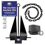 Greenfield Products Premium Boat Anchor Kit with Coated Slip Ring Fluke Anchor, Coated Anchor Chain, and Anchor Rope. 5 Colors and 2 (Black, for Boats Up to 24 Feet)