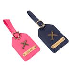 Mekhush Customized Vegan Leather Luggage Tags with Colour, Name & Charm | Bag Tags for Adults & Kids (Pack of 02)
