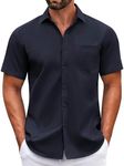 COOFANDY Men's Dress Shirts Short Sleeve Casual Button Down Shirt Muscl Fit Dress Shirts Wrinkle-Free Navy Blue