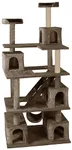 FURRLOVERS Multilevel Fur Fabric Cat Tree - Ladder | Hanging Ball | Tunnel | Multiple Condos | Jute Rope Scratching Posts | for Adult Cats & Kittens (32 x 19 x 85 Inches) (Brown - FURR-94)