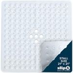 SlipX Solutions White Square Shower Stall Mat Provides Reliable Slip-Resistance (21 Inch Sides, 160 Suction Cups, Great Drainage)
