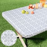 misaya Rectangle Vinyl Table Cloth, Elastic Fitted Flannel Backed Tablecloth, 100% Waterproof Plastic Table Cover Fits 8 Foot Folding Tables for Picnic, Camping, Outdoor (Silver Grey, 30" x 96")