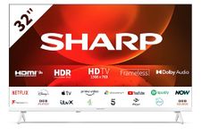 SHARP 32FH2KAW 32-Inch HD Ready Smart Frameless Android TV in White with Active Motion 400, Freeview Play, Pre-Installed Apps, 3x HDMI & 2x USB