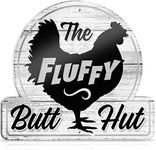 Bigtime Signs The Fluffy Butt Hut Chicken Coop Sign - Funny and Functional PVC Decor - Ideal Gift for Chicken Lovers - Quirky Hen Nesting Box and Feeder Accent - Humorous Outdoor Decor - 12"x11''