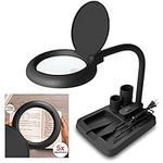 JollyCaper, Magnifying Glass with Light 5X 10X, Magnifier with Light, Table and Desk Lamp Floor Stand, Adjustable Magnifying, Magnifier Glass for Reading and Repairing (Black)