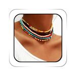 ACEDRE Boho Layered Beaded Necklaces Colorful Beads Choker Necklace Handmade Cute Chokers Set Beach Adjustable Neck Jewelry for Women(7PCS), Metal, No Gemstone