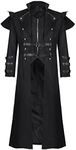 BITSEACOCO Mens Steampunk Tailcoat Costume, Medieval Gothic Long Trench Coat Victorian Double Breasted Zipper Punk Jacket, Black, Large