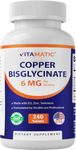 Vitamatic Copper Bisglycinate 6 mg Made with Vitamin D3 2000 IU, Zinc 50mg, Selenium 50mcg - 240 Tablets - Non-GMO & Gluten Free