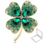 Four Leaf Clover Brooch Pin - Lucky Brooch Shining Alloy Rhinestones Crystal Irish Pin Badge Suitable for Ladies Girls Party Gifts