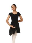 IKAANYA Girls Ballet Combo - Short Sleeves Leotard or Bodysuit and Wrap Around Skirt - Ideal for Ballet, Dance, Gymnastics, and Performance (Ages 3-15) (Black, 6-7 Years)