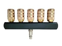 Zeluga 22-140 5-Way Industrial Style Bar Air Manifold with Brass 5 Coupler