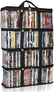 Made Easy Kit DVD Storage Bag - Clear PVC Organizer,Triple-Stitched Handles, Dividers - Stackable, Space-Saving, Fits 40 DVD Cases - Container for Movie Discs, Video Games, VHS Tapes (Black, 4 Bags)