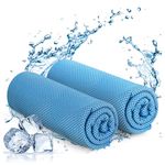 KAYMAN Cooling Gym Towel - Light Blue (2 Pack - 120x35cm), Soft & Breathable Microfibre Towel, Quick Dry Yoga Towel, Cooling Towel for Neck & Face, Sport Towel for Golf, Running, Hiking & Workout