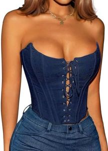 Benfoly Corset Tops for Women Strapless Backless Lace-Up Bustier Crop Tank Top Sleeveless Sexy Summer Going Out Top Y2K Club
