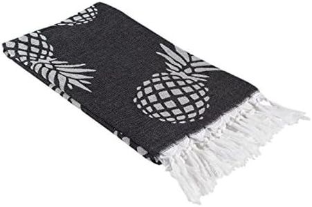 InfuseZen Turkish Bath & Beach Towel – 69" x 39" - Reversible Pineapple Print - 100% Organic Turkish Cotton - Soft, Lightweight, Absorbent Peshtemal - Quick Dry, Sand Free - Pool, Gym - Black/White