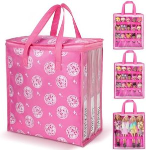 4 Pack Doll Storage Organizer Bags Compatible with 4 Pcs Barbie Dolls 12-Inch & 30 Pcs LOL Surprise Dolls, Portable Toy Travel Carrying Case for Girls Kids with Label & Handle, Bags Only