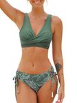CUPSHE Women's Bikini Set Twist Front Tie Side Bikini Swimsuit Two Piece Swimwear Bathing Suits Dark Green S
