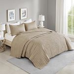 Comfort Spaces - CS13-0933 Kienna Quilt Coverlet Bedspread Ultra Soft Hypoallergenic All Season Lightweight Filling Stitched Bedding Set, Oversized Queen(102"x118"), Taupe 3 Piece