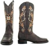 Soto Boots Women's Flower Embroidery Square Toe Boots, Women's Embroidered Cowgirl Boots, Geniune Leather Handcrafted Cowgirl Boots M50062 Brown, Brown, 11