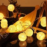 Fairy Lights LED String Lights Plug in Indoor - 3.8M 20 Pcs Cotton Ball String Lights White Xmas Fairy Lights Starry Wall Light Wedding Party Home Christmas Decoration