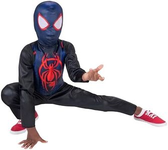 Marvel Miles Morales Official Youth Halloween Costume - Printed Jumpsuit with Fabric Mask (S) Black