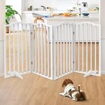 The Fellie Wooden Freestanding Dog Gate, 82cm Tall Foldable Stair Gate with 2 Support Feet, Pet Safety Gate Indoor Barrier, Stair Gates for Dogs/Doorways Safety Fence, 4 Panels (184cm Wide, White)