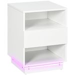 HOMCOM Bedside Table with LED Light, LED Nightstand with Drawer, 2 Shelves and Remote, Modern Side Table for Bedroom, White