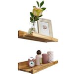 Handcrafted Floating Shelves for Wall 40cm, Waterproof Wall Storage Shelves with Lip, Display Picture Ledge Shelf for Living Room Photo Frame, Natural Wood Hanging Book Shelves (Natural, Set 2)