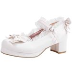 KISSASA Womens Cute Lolita Platform Shoes Chunky Mary Jane Heels Bow Court Shoes Size 8UK,White