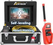 Anysun Self-Leveling Sewer Camera with Locator, 9'' Pipe Drain Inspection System, 100ft Meter Marker Cable, DVR, 12 Adjustable Lights for Plumbing Snake