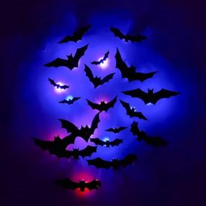 24pack Luminous 3D Bats Stickers, Halloween Wall Decorations, Waterproof Scary Bats Wall Decals DIY Home Window Decor, Removable Bats Stickers for Indoor Outdoor