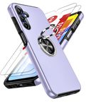 LeYi for Samsung Galaxy A15 4G/5G Case: and 2 Tempered Glass Screen Protector, with 360 Ring Holder Stand Magnetic Shockproof Heavy Duty Protective Phone Cover for A 15,Purple