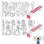 Children's Drawing Roll Paper, 2Pcs 300*30cm Sticky Drawing Paper Roll for Kids, Coloring Paper Roll DIY Painting Color Filling Paper, Art Paper Crafts Coloring Tablecloth for Kids Birthday Party (Cute Princess + Numbers Alphabet)