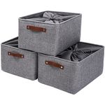 Mangata Set of 3 Storage Boxes with Drawstring, Jumbo Canvas Fabric Thickened Storage Basket for Pillow, Quilt, Shelf (XXLarge,Grey)