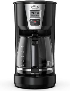 AUSPURE Coffee Maker, 12 Cup, Programmable Drip Filter Coffee Machine with Keep-Hot, Strength Control, LCD Display, Permanent Mesh Filter, Sleek Black Design, AusBrew-1812