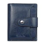 BOSTANTEN Women Leather Wallet RFID Blocking Small Bifold Zipper Pocket Wallet Card Case Purse with ID Window Navy Blue