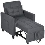 HOMCOM Compact Single Chair Bed, Pull Out Bed, Convertible Sleeper Chair with Adjustable Backrest, Pillow, Side Pockets for Home Office, Bedroom, Living Room, Grey