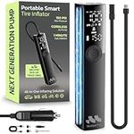 Tire Inflator Portable Air Compressor for Car, Bike, Motorcycle, SUV & Truck - Fast Car Pump, 150 PSI, Cordless & 12V DC, Auto Shut-Off, LED Display & Emergency Light Woowind