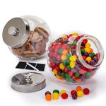 Set of 2 Large Glass Cookie Jars for Kitchen Counter + Marker & Labels - 1 Gallon Food Storage Canisters with Airtight Lids, Coin & Penny Jar for Candy Buffet, Coffee, Laundry Detergent Holder.