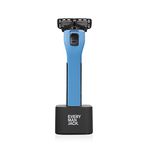 Man Jack Blue Razor Set for Men - Built to Give All Skin Types the Closest Shave Ever While Protecting & Soothing Skin - Includes 4 Cartridges with 6 Stainless Steel Blades & One Display Stand